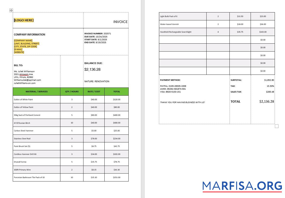 Downloadable General Tax Calculation Invoice Template